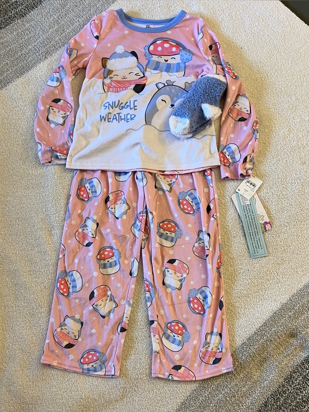 Squishmallows Girls “Snuggle Weather” 3-Piece Pajama Set with Socks | Size 6X
